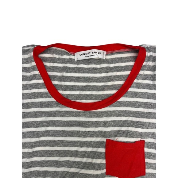 SONNET JAMES Play Long Sleeve Dress Size M Red & Gray Striped Front Pocket - Picture 2 of 6